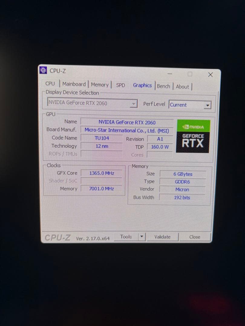 【ジャンク】MSI GeForce RTX2060 AERO ITX 6G OC