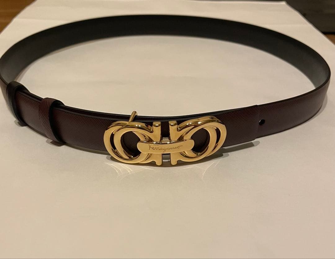 Ferragamo ガンチーニ ゴールドバックルベルト ダークパープル/紫