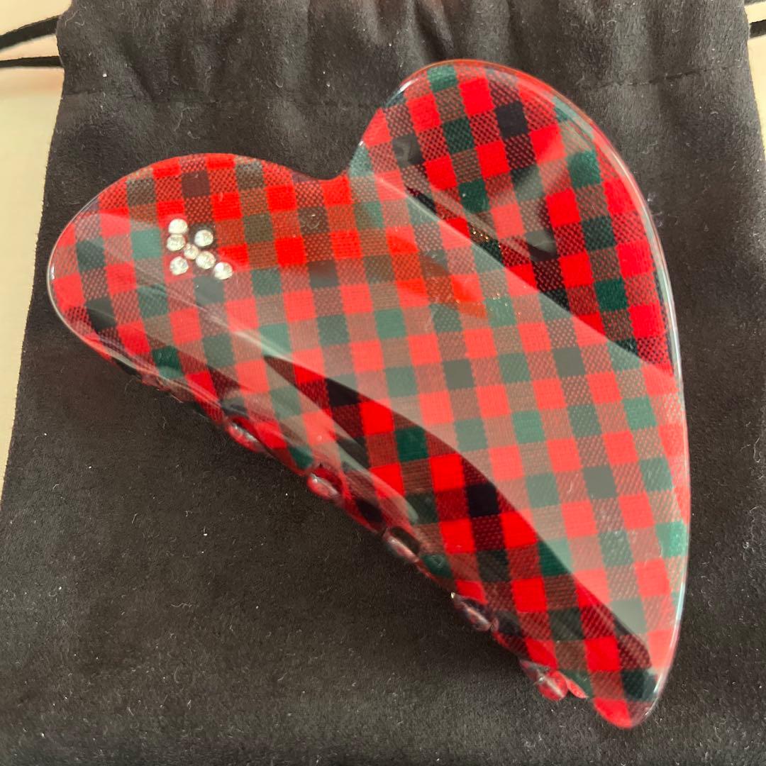 ファミリア　ヘアクリップ　赤系チェック