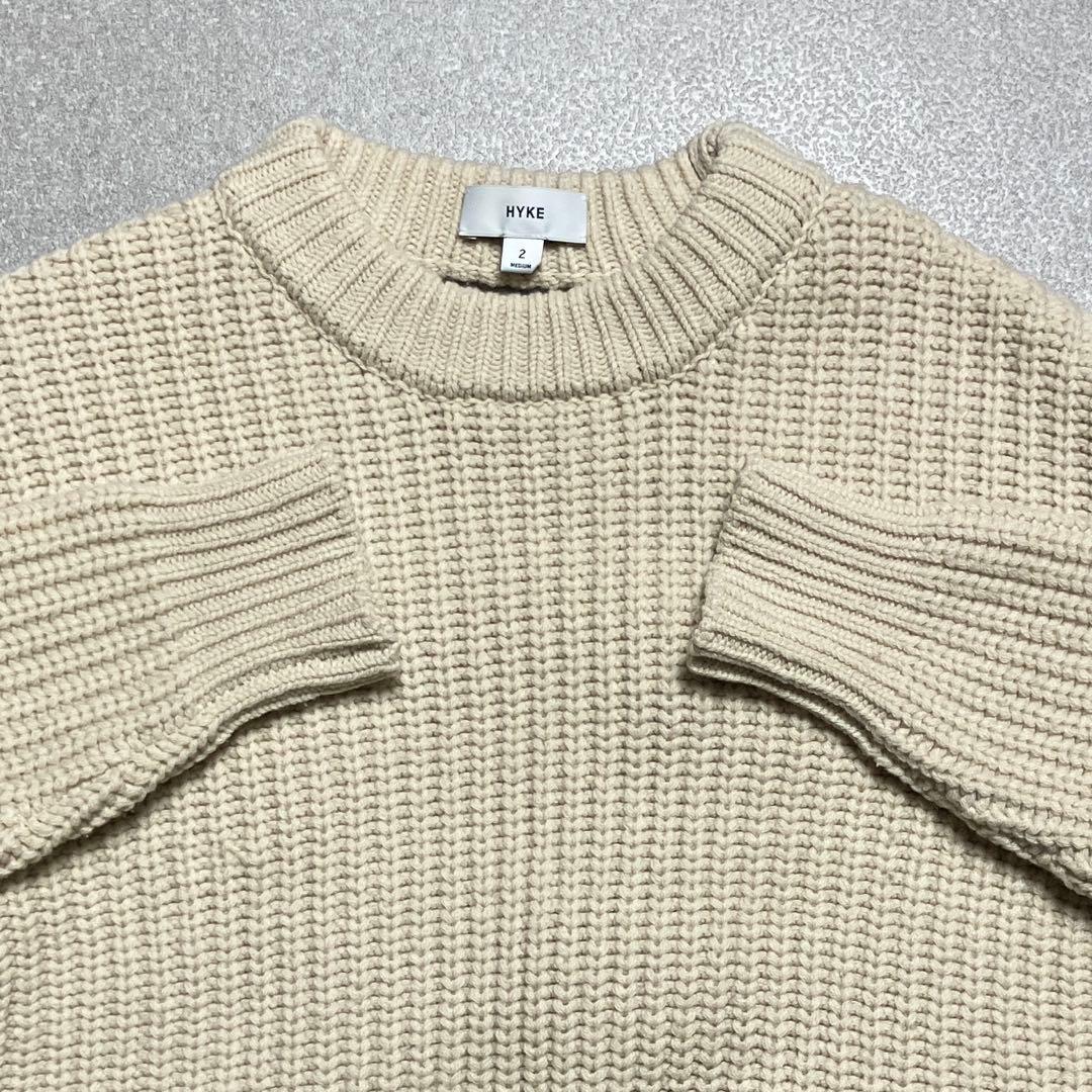 【美品✨近年モデル】HYKE 片畦編み ニット 背あき ウール100% ハイク