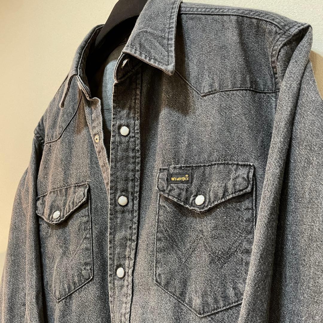 希少80s Wrangler ブラックデニムシャツ 16 1/2 33 USA製