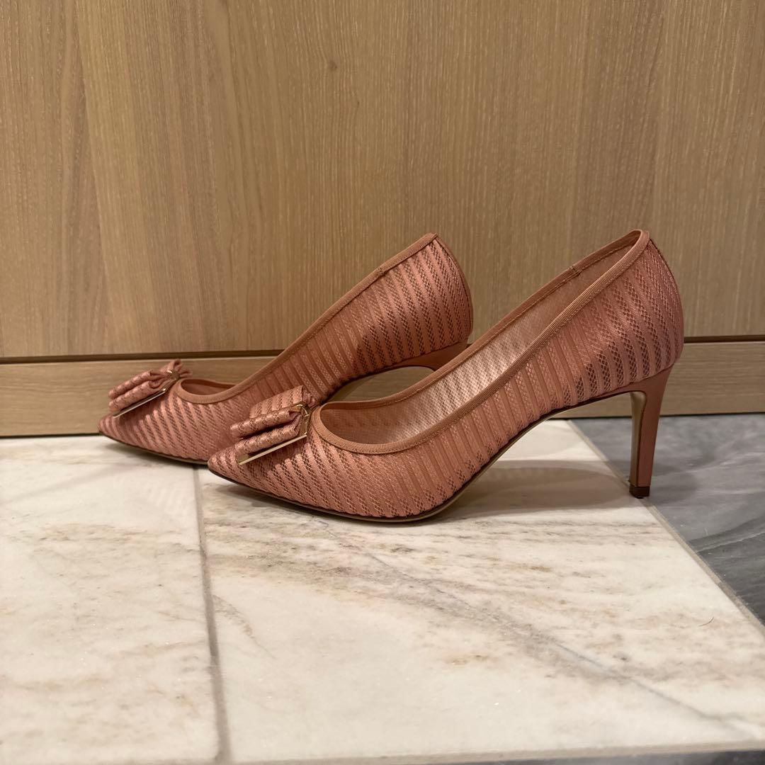 【美品】フェラガモ エレガントピンクリボンハイヒール7.5cm　サイズ7