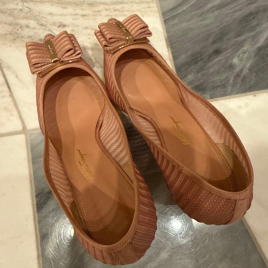 【美品】フェラガモ エレガントピンクリボンハイヒール7.5cm　サイズ7