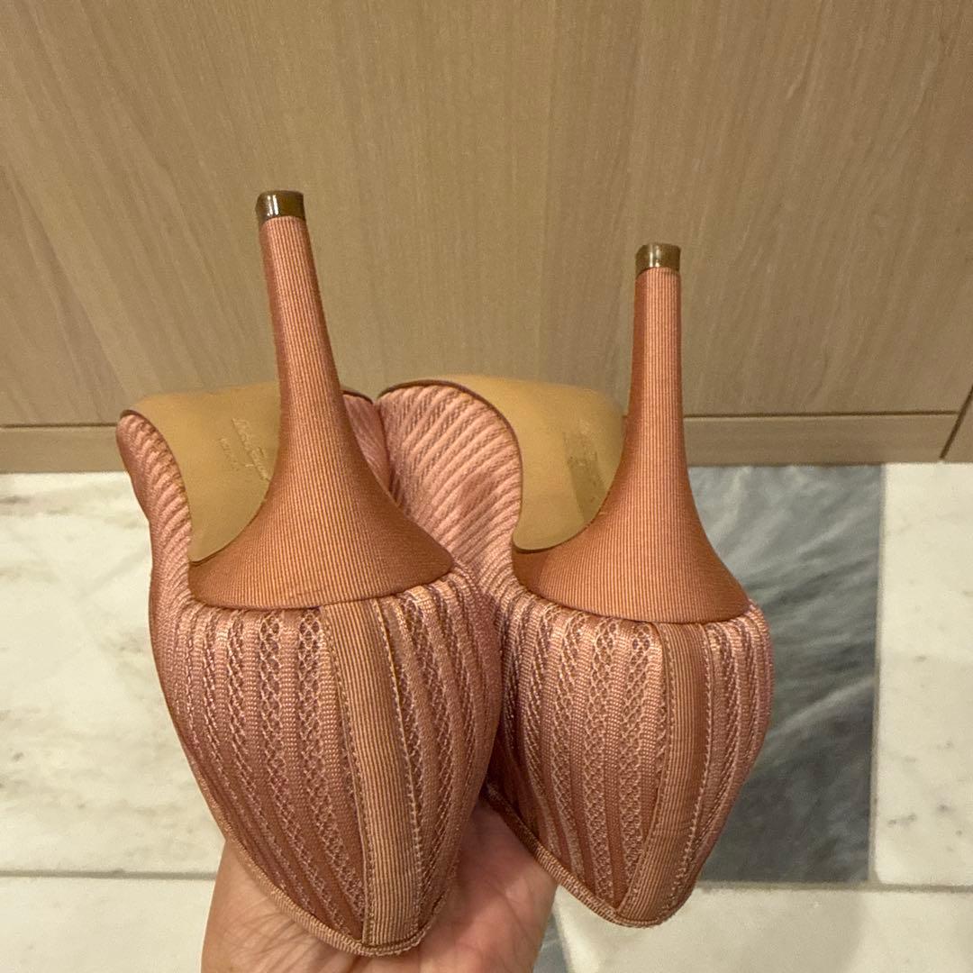 【美品】フェラガモ エレガントピンクリボンハイヒール7.5cm　サイズ7