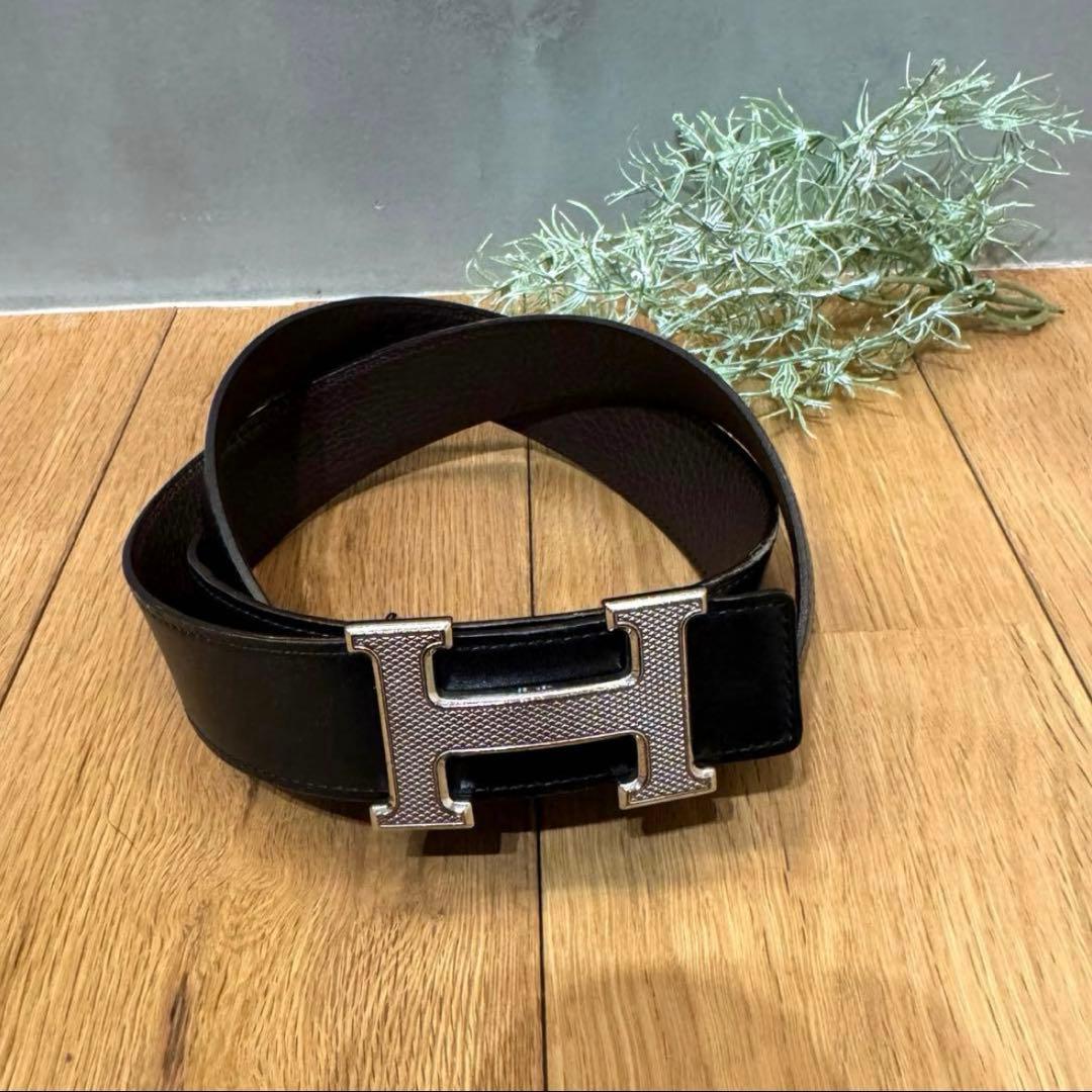 HERMES エルメス コンスタンス ベルト ブラック×ブラウン Hバックル