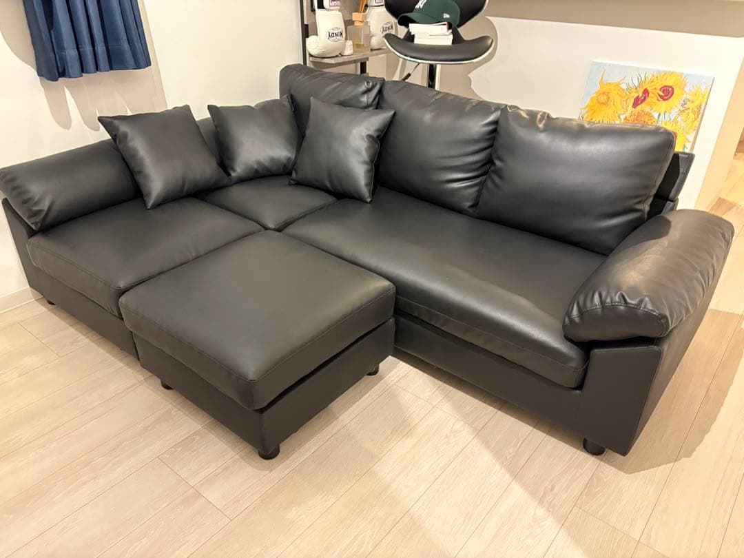 ブラック L字型ソファ カウチソファ