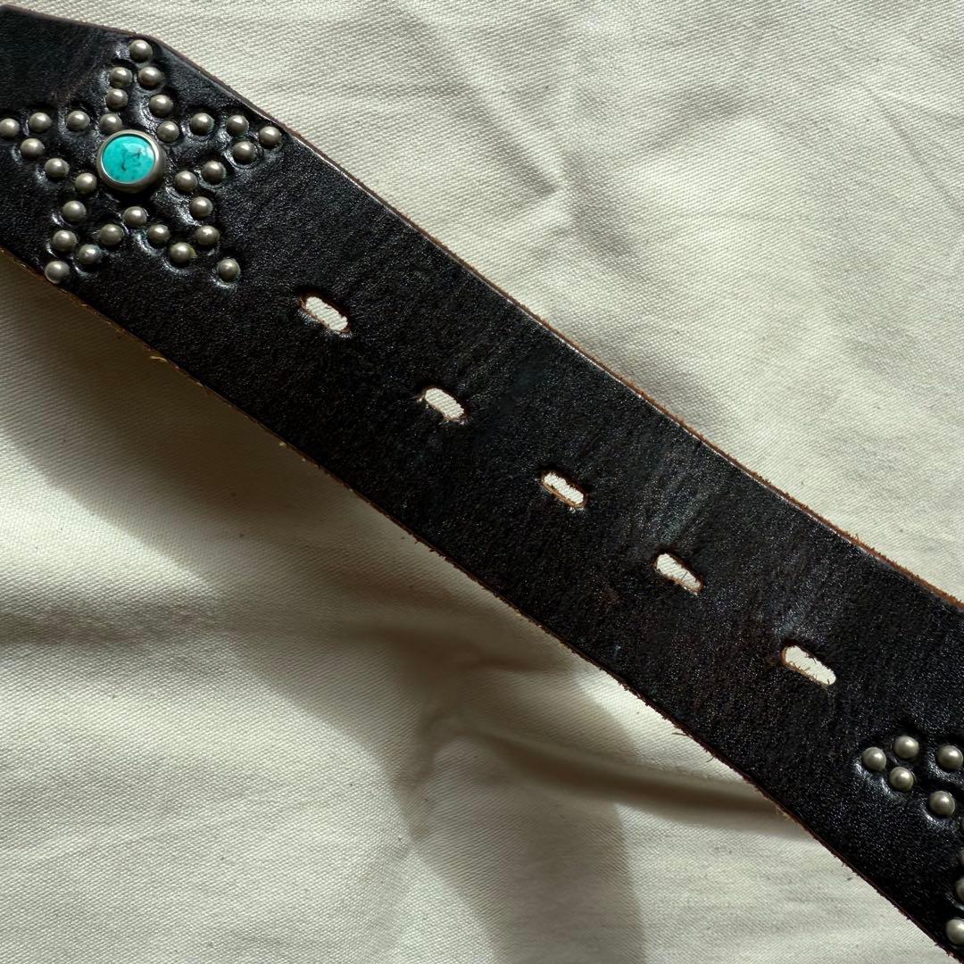 【34】美品 HTC レアPEACE 濃茶 スタッズベルト ターコイズ USA製