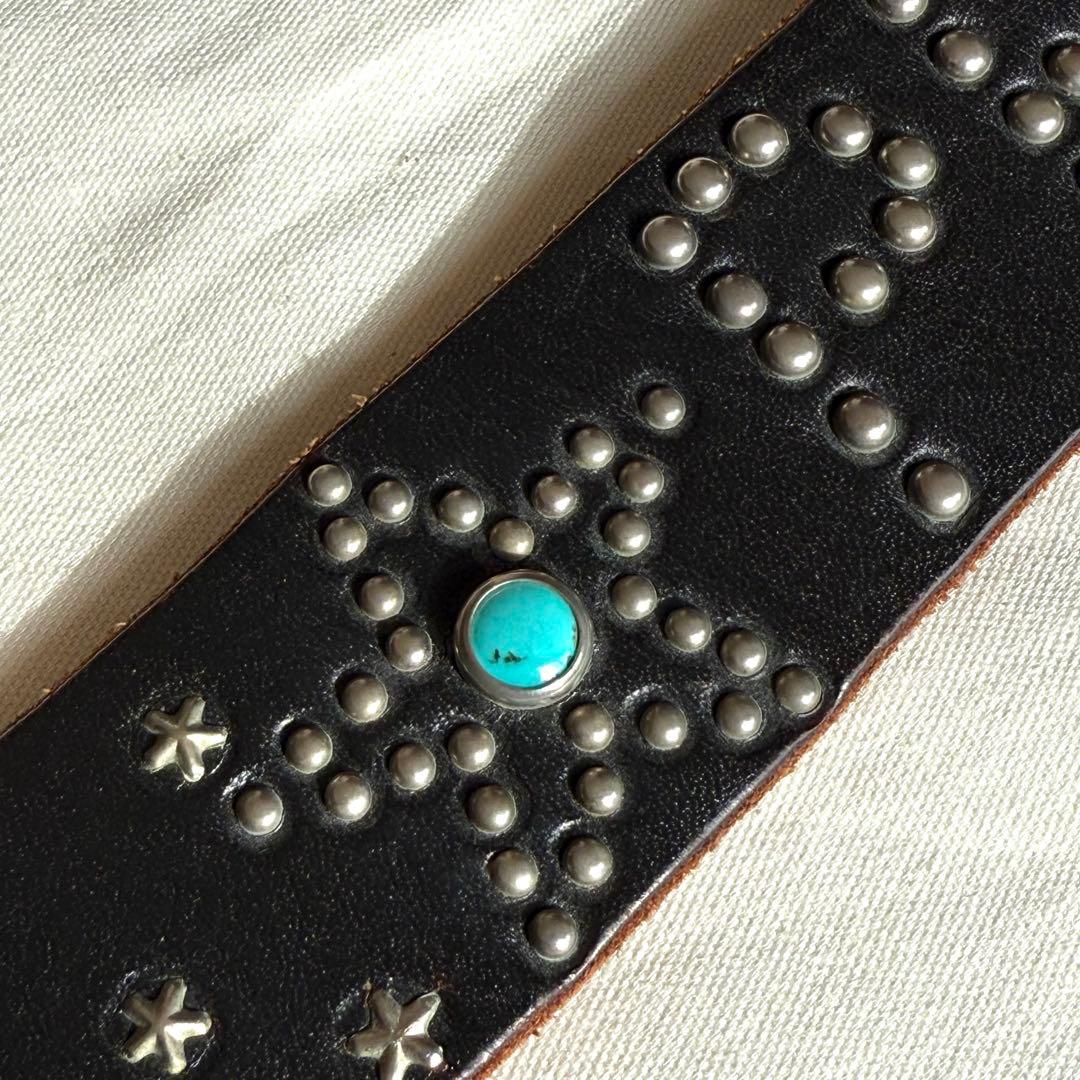 【34】美品 HTC レアPEACE 濃茶 スタッズベルト ターコイズ USA製