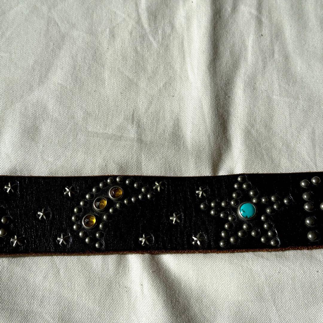 【34】美品 HTC レアPEACE 濃茶 スタッズベルト ターコイズ USA製