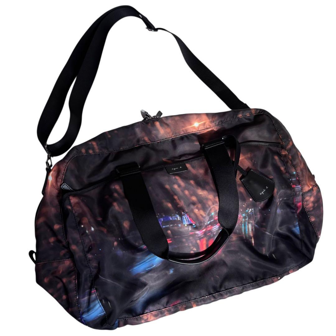 【未使用級】アニエスベー 2way ボストンバッグ フォトプリント 夜景 大容量