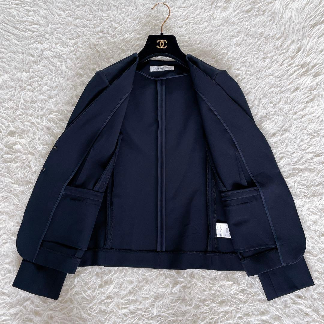 美品✨【ナチュラルビューティーベーシック】ノーカラージャケット パンツ ネイビー