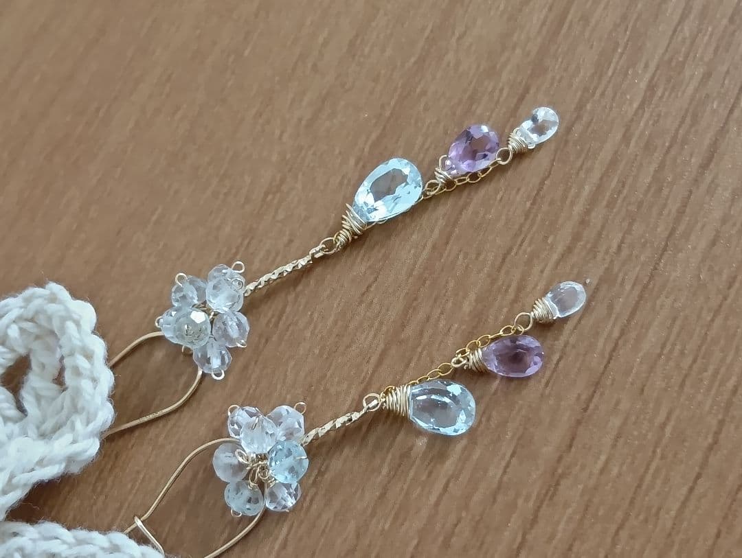 423 14kgfブルートパーズ・アメジスト・ブルームーンストーンのチャーム7点