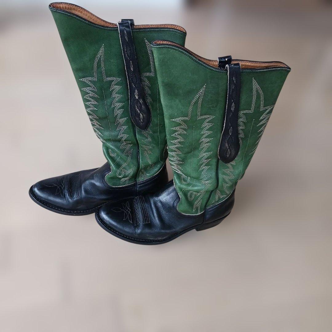イタリア製　ウエスタンブーツ 緑と黒 レザー　サイズ38(24～24.5cm)