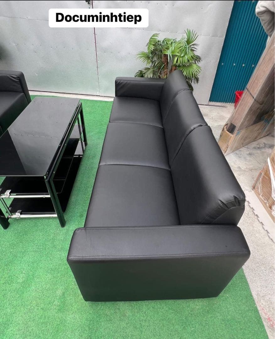 ブラック合成皮革ソファセット