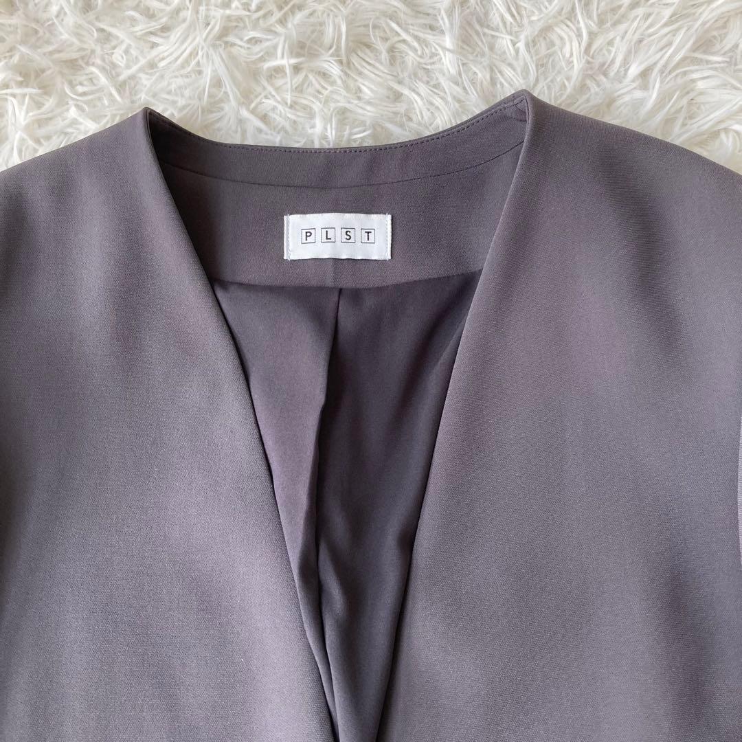 【極美品】 PLST トリアセ ノーカラーセットアップ グレー Mサイズ