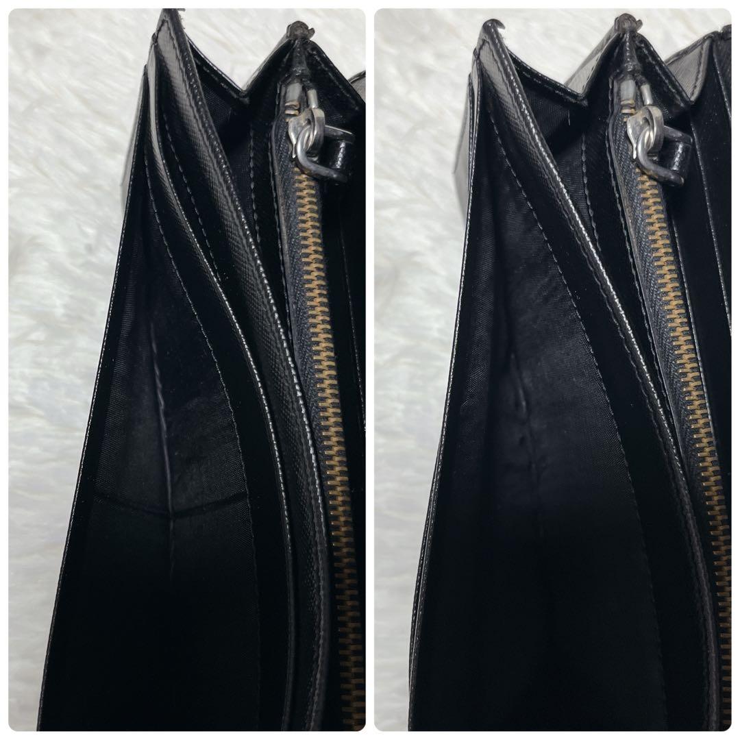 良品✨プラダ 2つ折り長財布 サイフィアーノレザー 三角プレート トライアングル