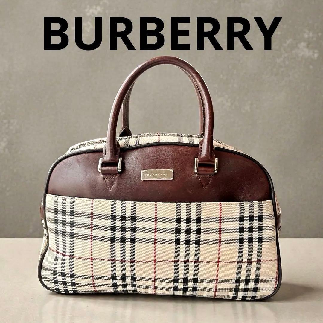 美品 BURBERRY ノバチェック ミニ ボストンバッグ ロゴプレート