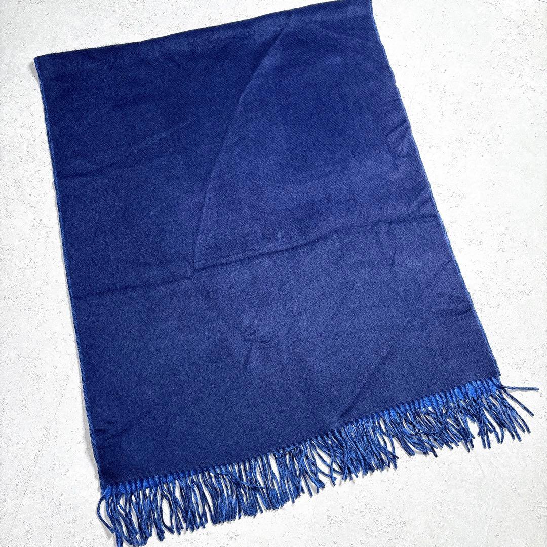 タグ付き　高島屋　カシミヤ１００％　ダブルフェイス　大判ストール　青　チェック柄