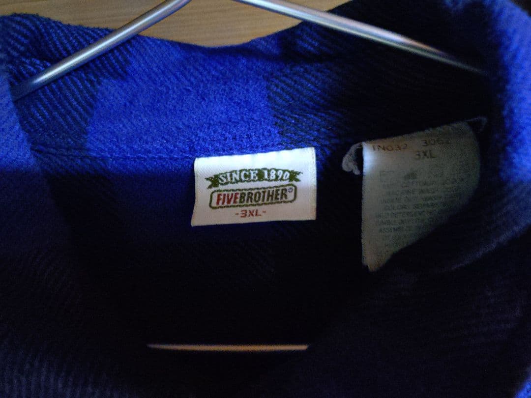 希少3XL FIVE BROTHER ネルシャツ　青黒チェック