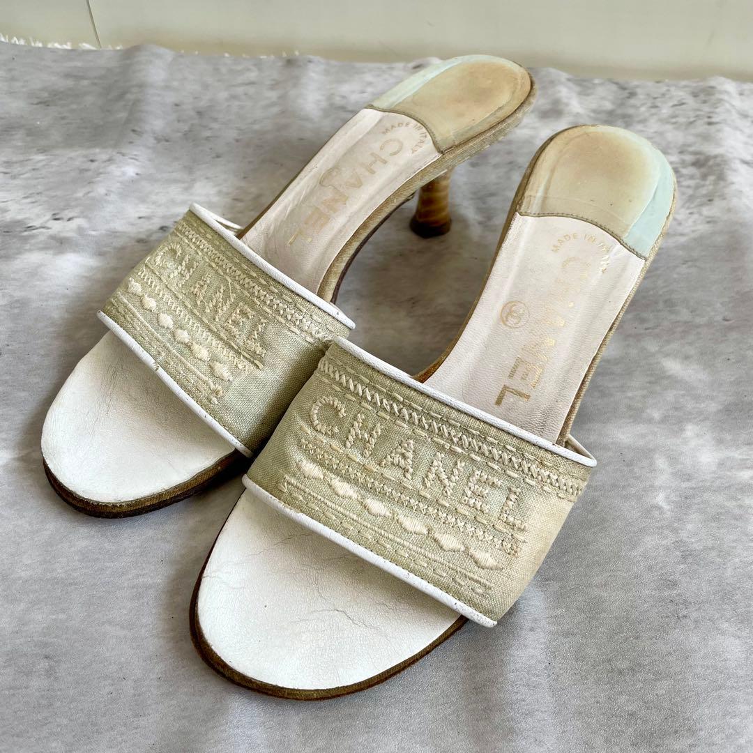 CHANEL ミュール サンダル ヒール 刺繍 36サイズ