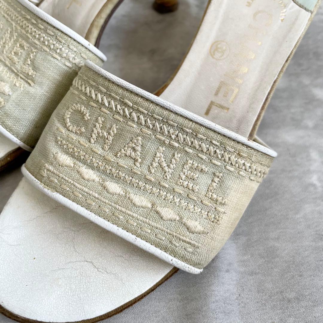 CHANEL ミュール サンダル ヒール 刺繍 36サイズ