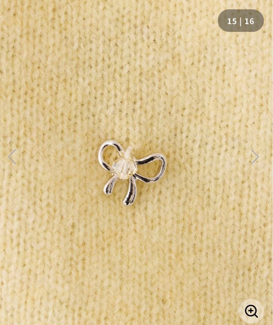 TOBECHOCイエロー ニットセーター 長袖 リボンモチーフパフスリーブ