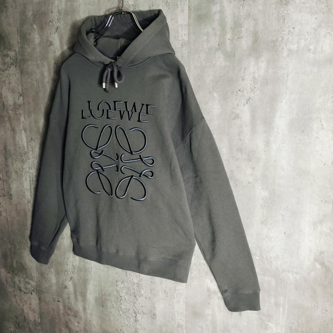 【美品】ロエベ アナグラム ロゴ刺繍 パーカー グレージュ オーバーサイズ