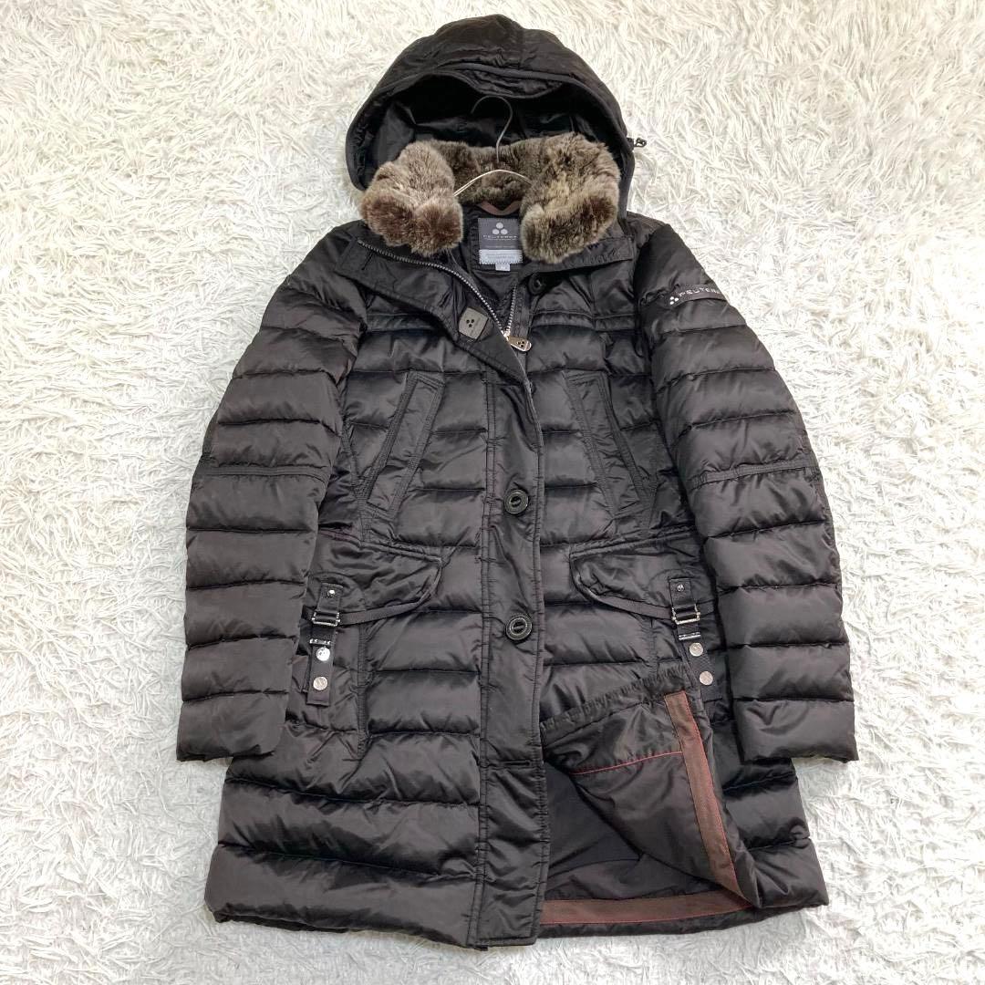 16986✨ピューテリー 42 ロングダウンコート ファー グースダウン 茶色