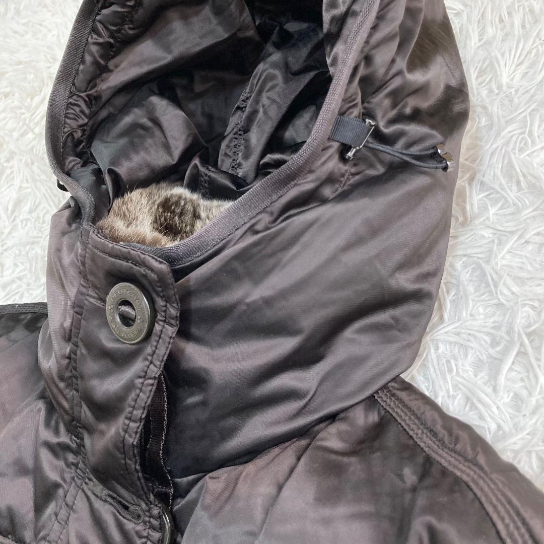 16986✨ピューテリー 42 ロングダウンコート ファー グースダウン 茶色