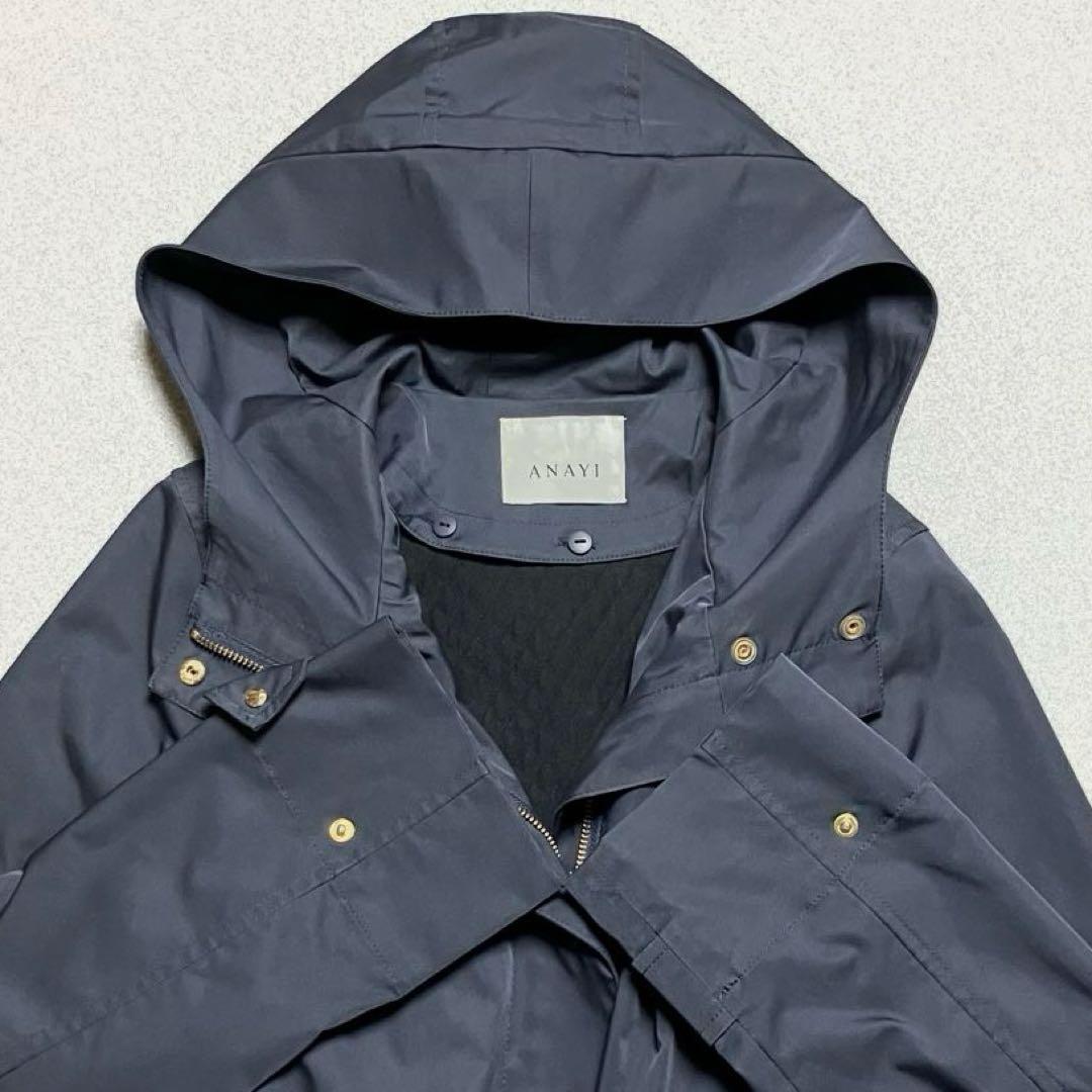 近年 ANAYI ブライトツイルライナーモッズコート フードロング アナイ 紺