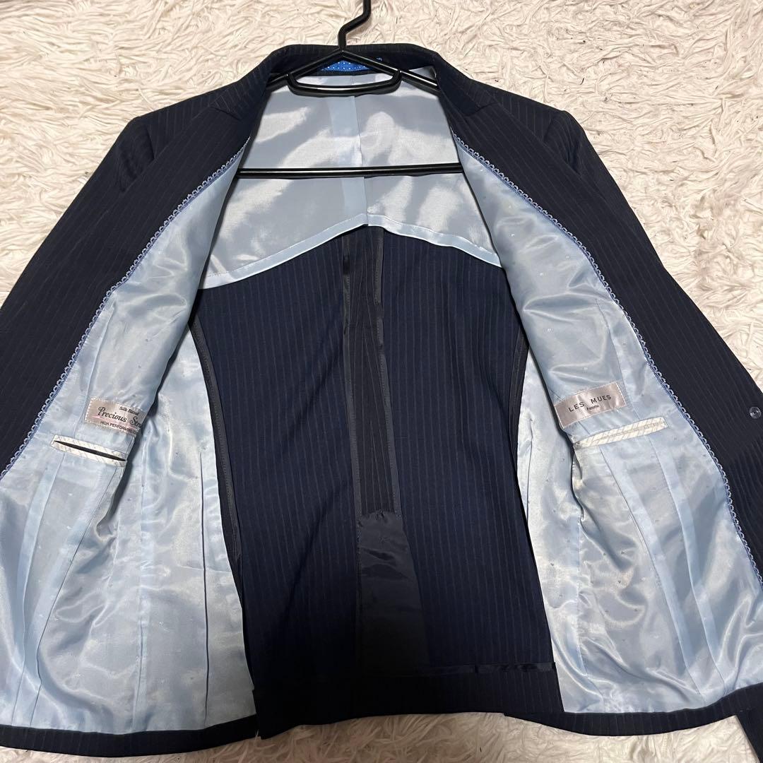 【美品】LES MUES ビジネススーツ　L シルク混　ストレッチ　アオキ
