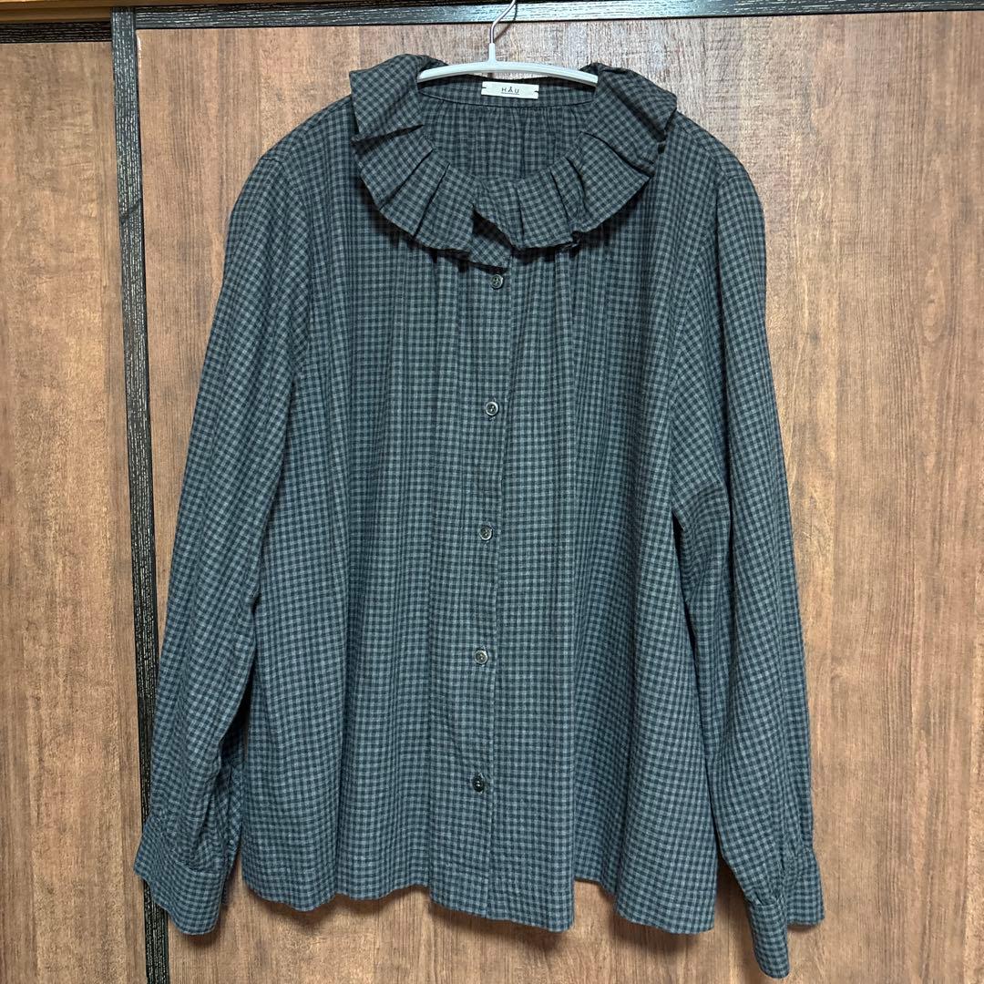 HAU ブラウス \"ruffled\" チェック チャコールグレー