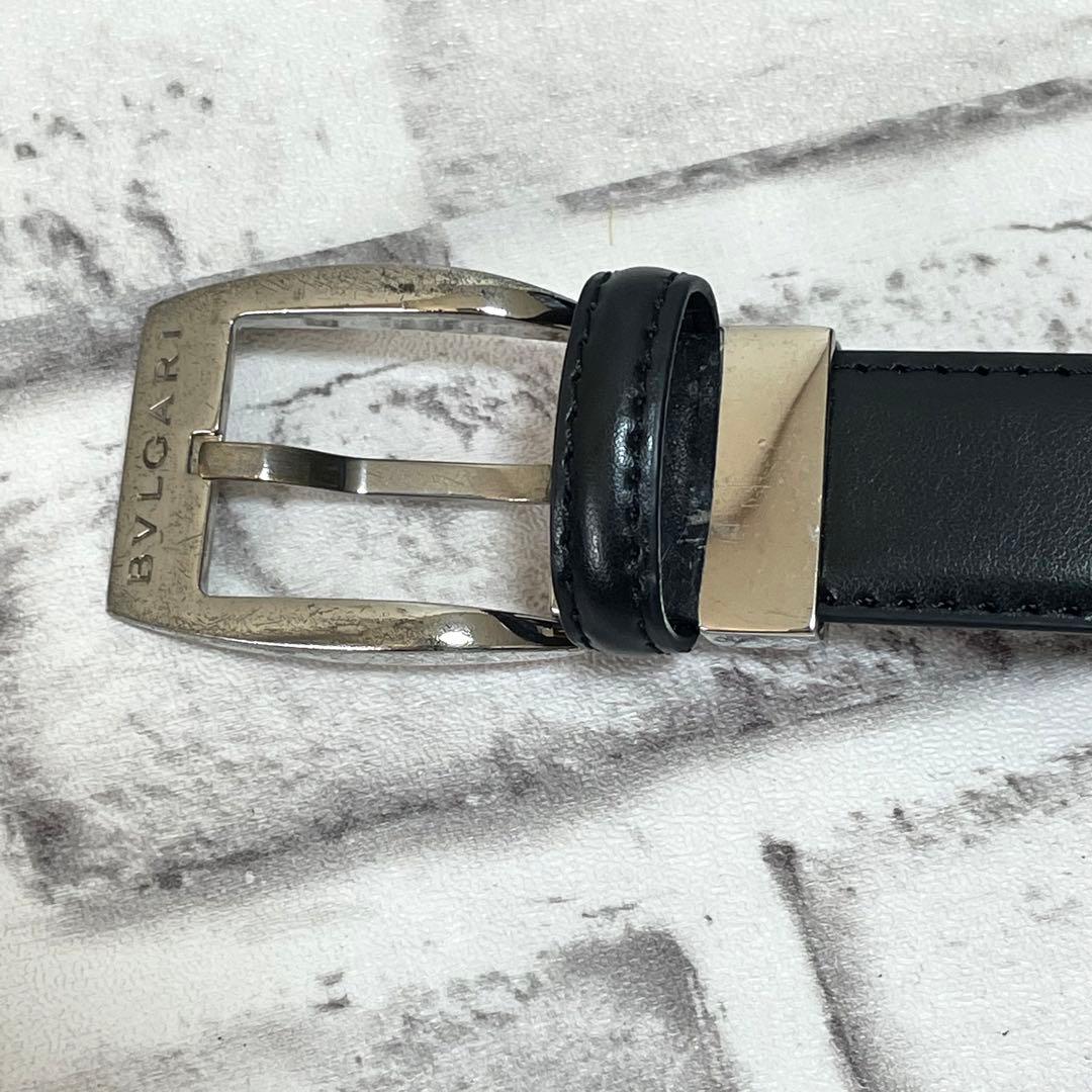 極美品✨ブルガリ　ベルト　男女兼用　スクエアバックル　ハトメピン　ロゴ刻印　黒