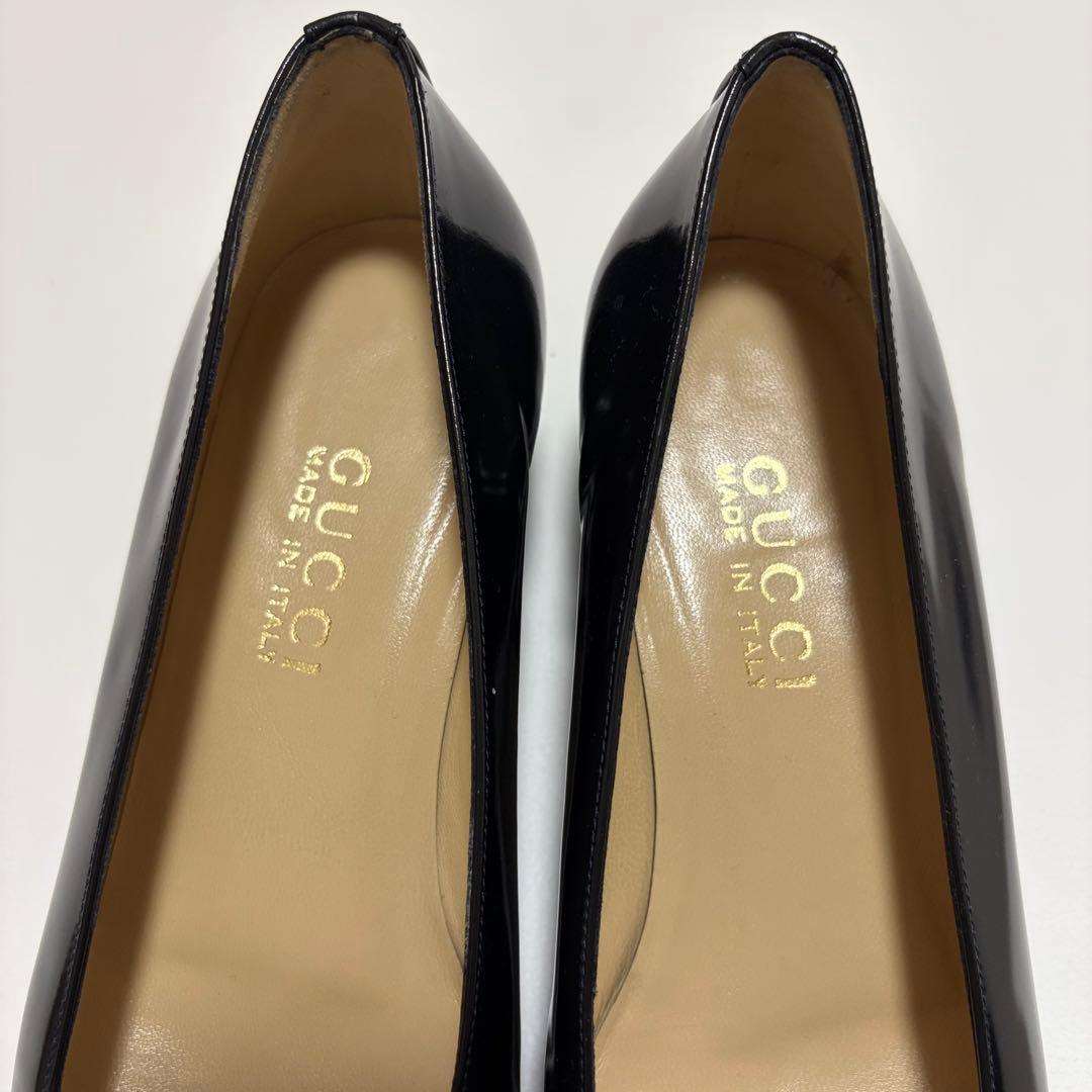 極美品✨GUCCI ホースビット パンプス チャンキーヒール パテントレザー 黒