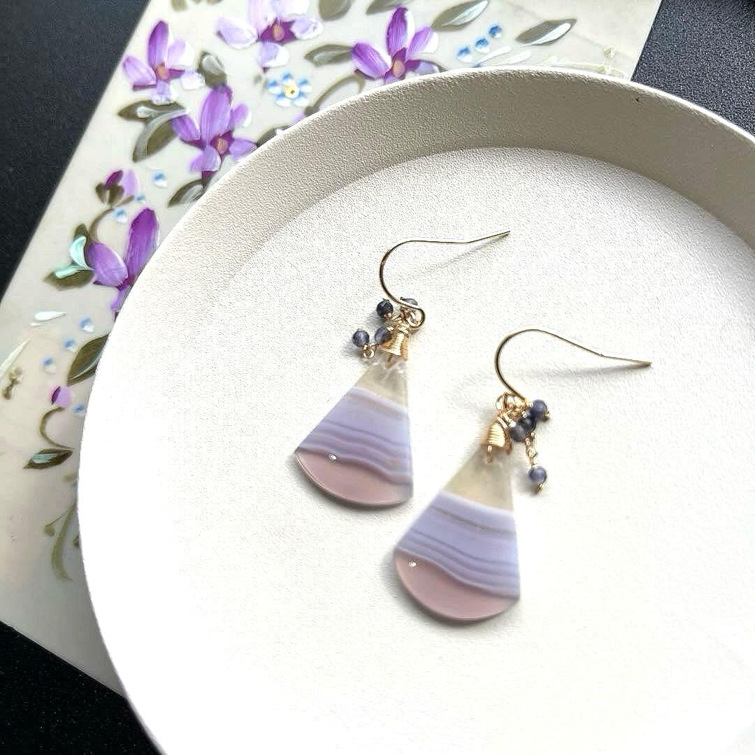 ポメころび様✴︎パープルアゲートピアス＊フープイヤリング