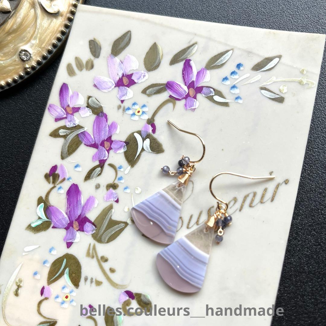 ポメころび様✴︎パープルアゲートピアス＊フープイヤリング