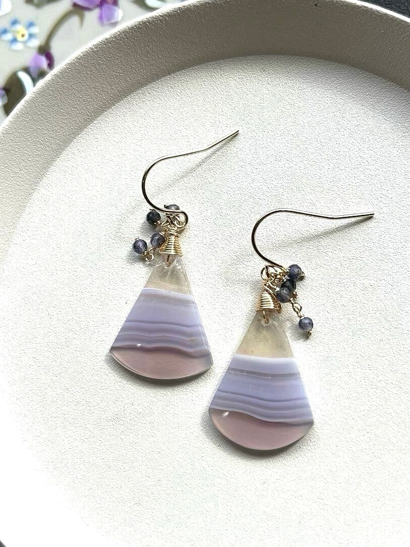 ポメころび様✴︎パープルアゲートピアス＊フープイヤリング