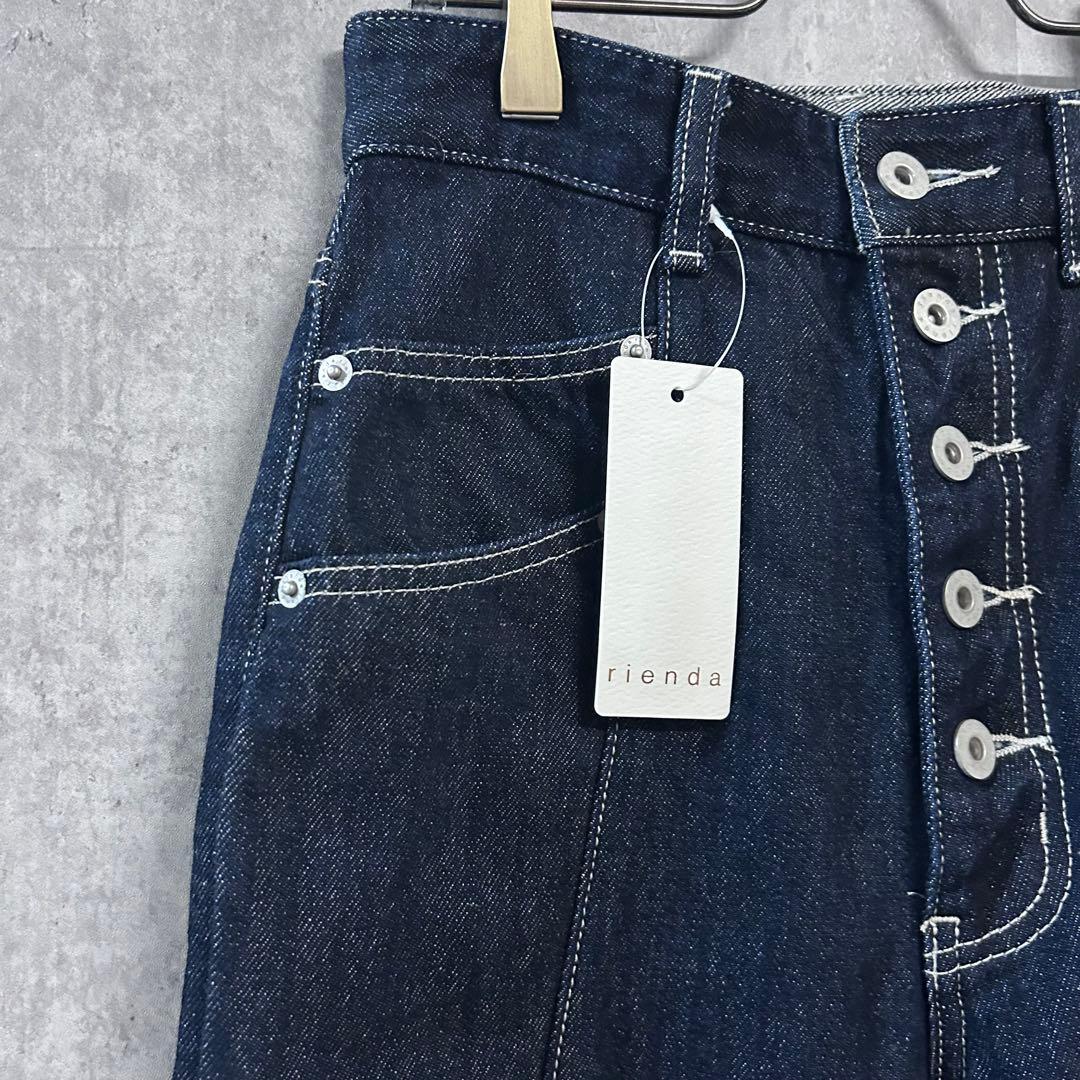 新品riendaフロントボタンデザインハイウエストデニムパンツ美シルエット脚長S