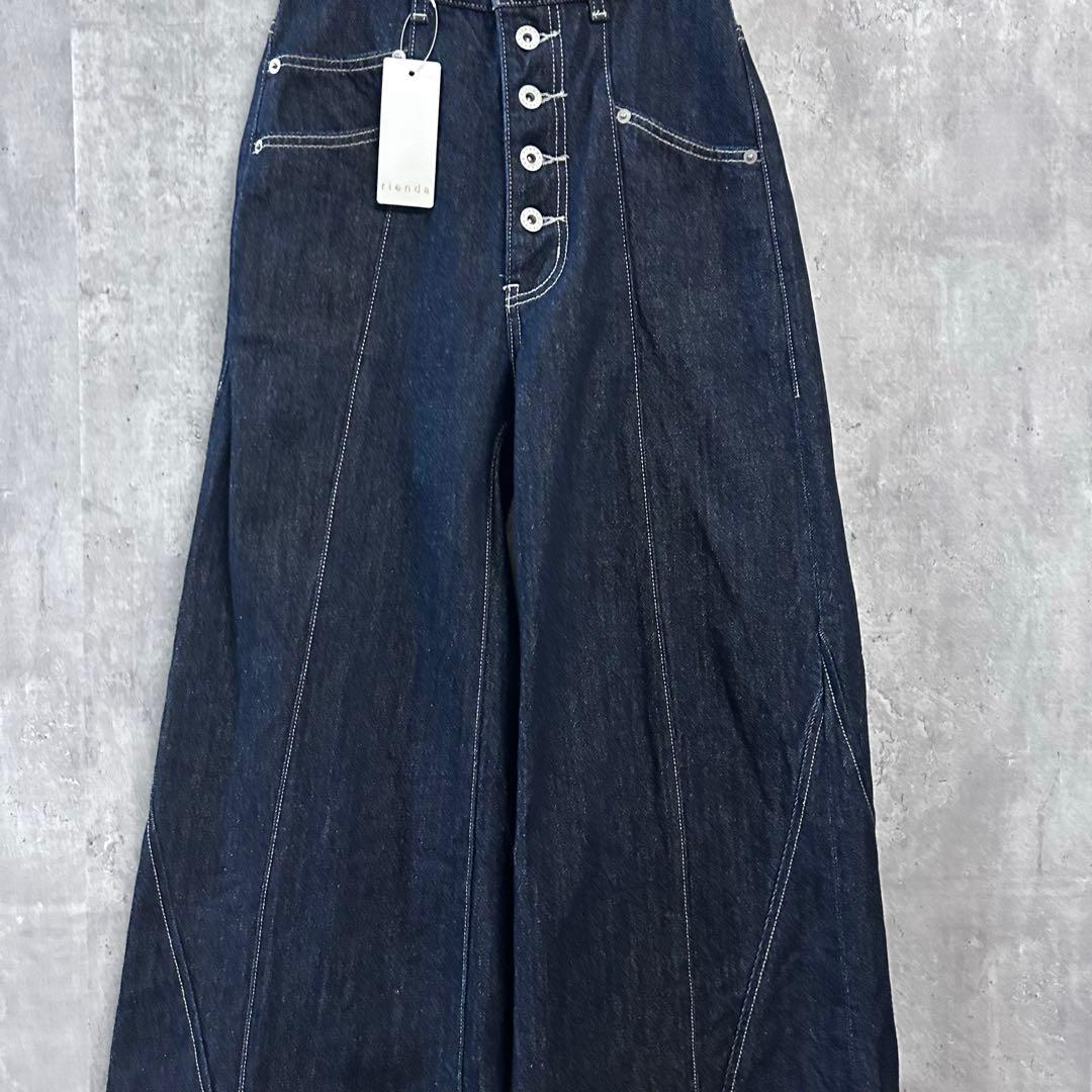新品riendaフロントボタンデザインハイウエストデニムパンツ美シルエット脚長S