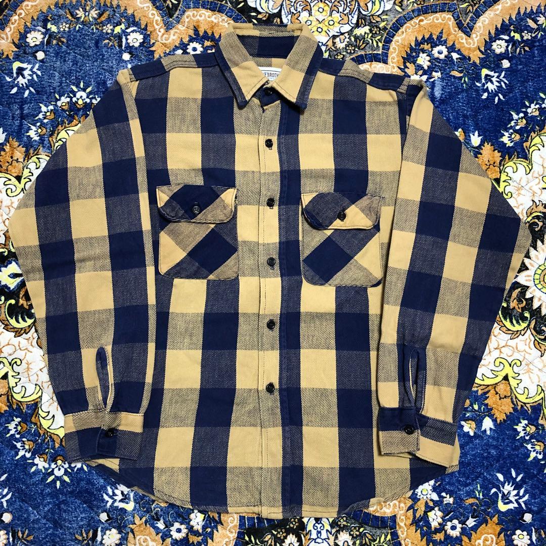 ファイブブラザー　ネルシャツ　イエロー×ネイビー　USA製