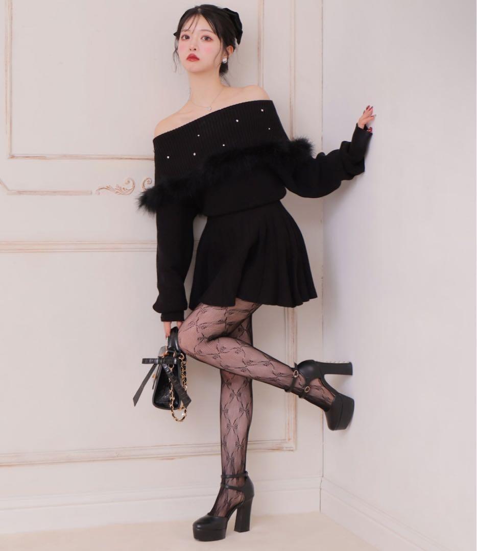 エムミーエメオフショルダー ニットセーター 黒