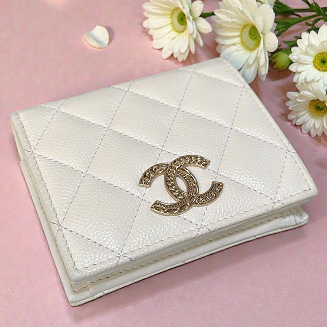 【CHANEL】シャネル財布☆コンパクトウォレット☆キャビアスキン☆美品☆付属品