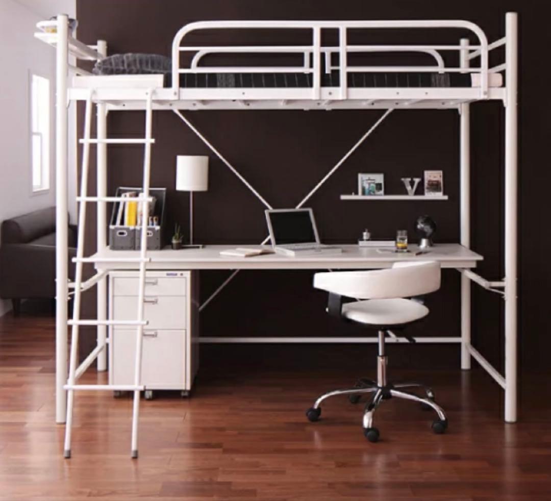 ロフトベッド デスク付き ホワイト【大阪市中央区引き取り限定】