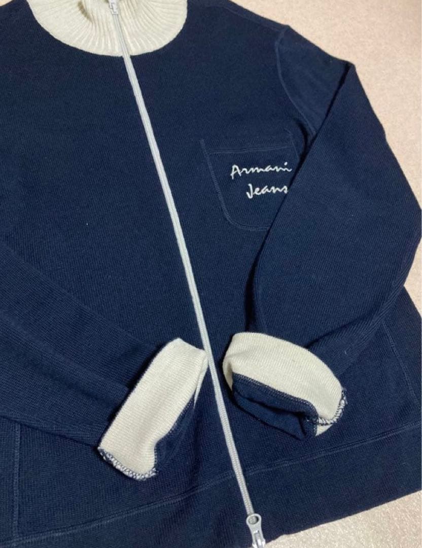 90s 美品 ARMANI JEANS ドライバーズ ニット ジャケット 刺繍
