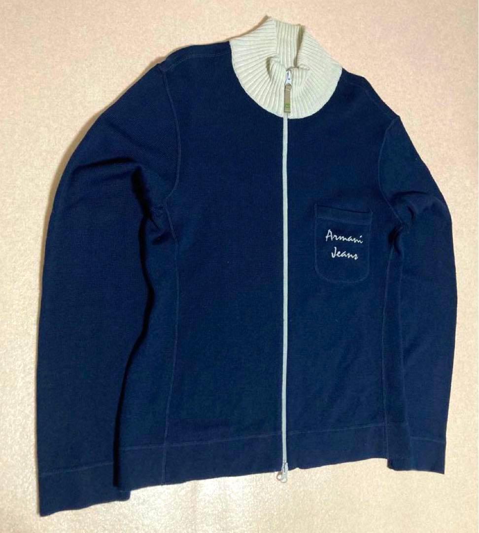 90s 美品 ARMANI JEANS ドライバーズ ニット ジャケット 刺繍