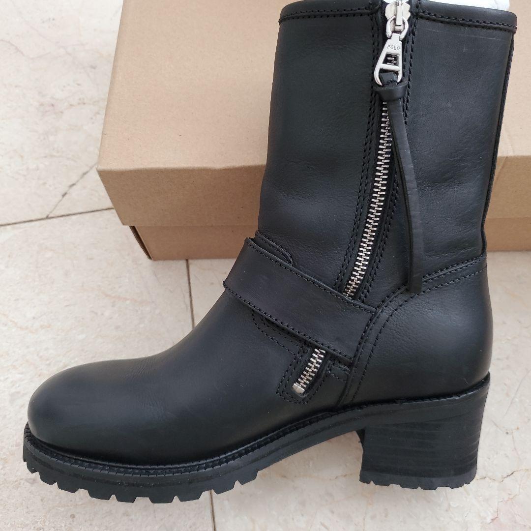 POLO RALPH LAUREN 黒 レザーバックルブーツ 7B