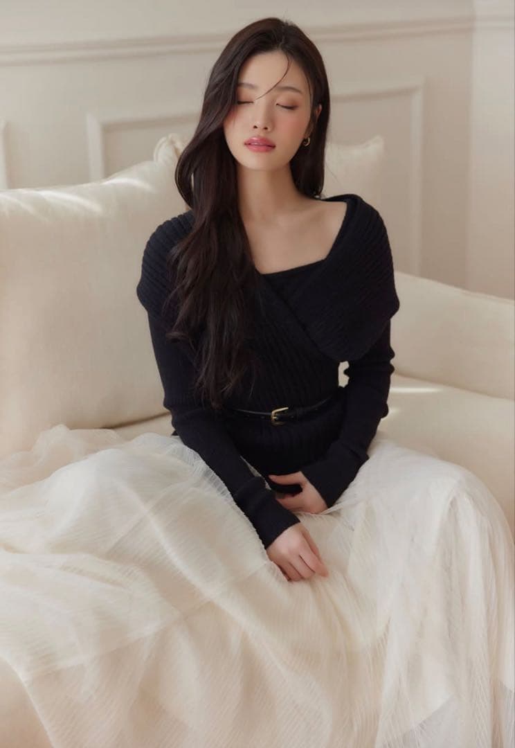 poláura ポローラ ベルトセットカシュクールオフショルダーニット