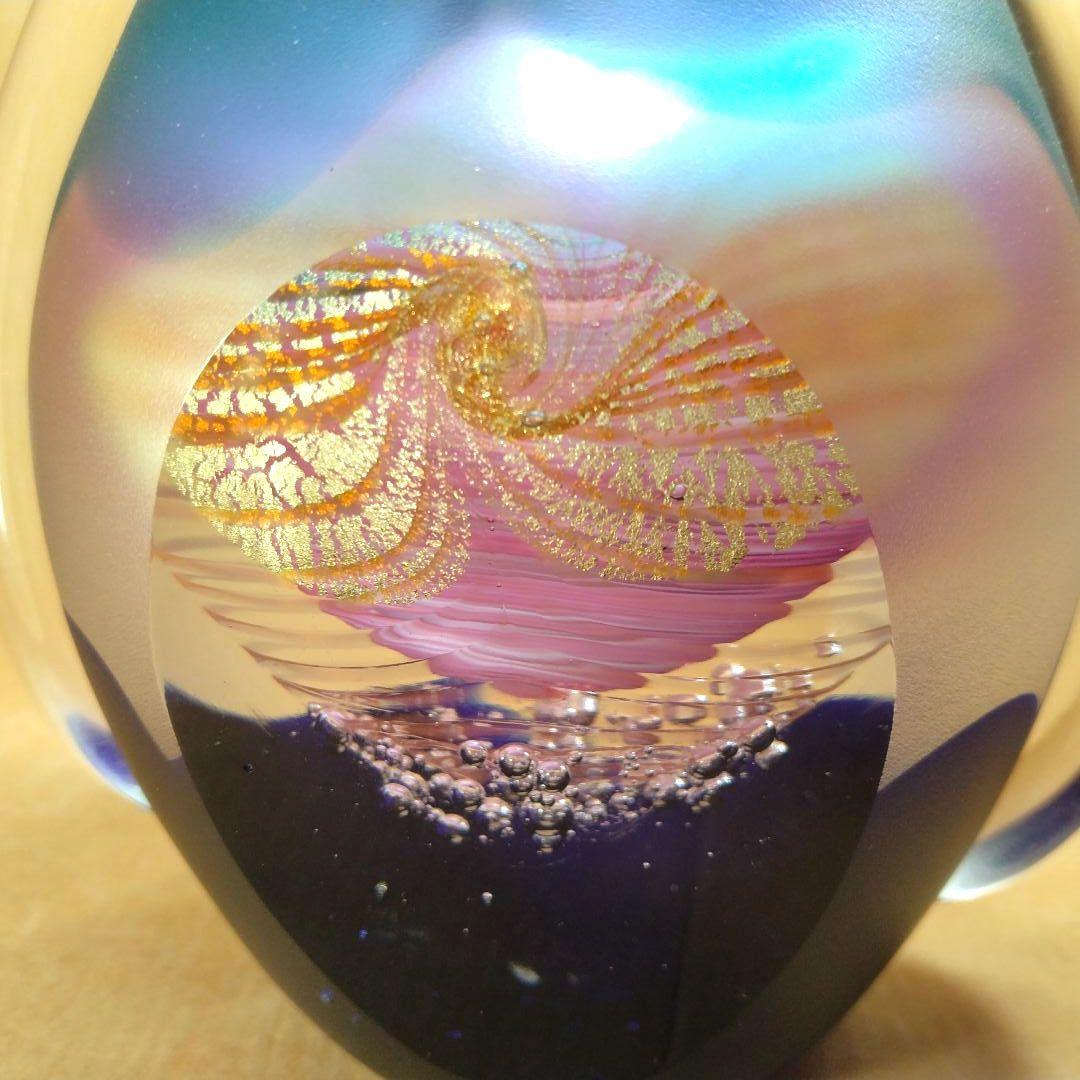 黒木国昭 手吹きガラス花器 銘:夢 共箱 栞 無傷美品 ガラス工芸