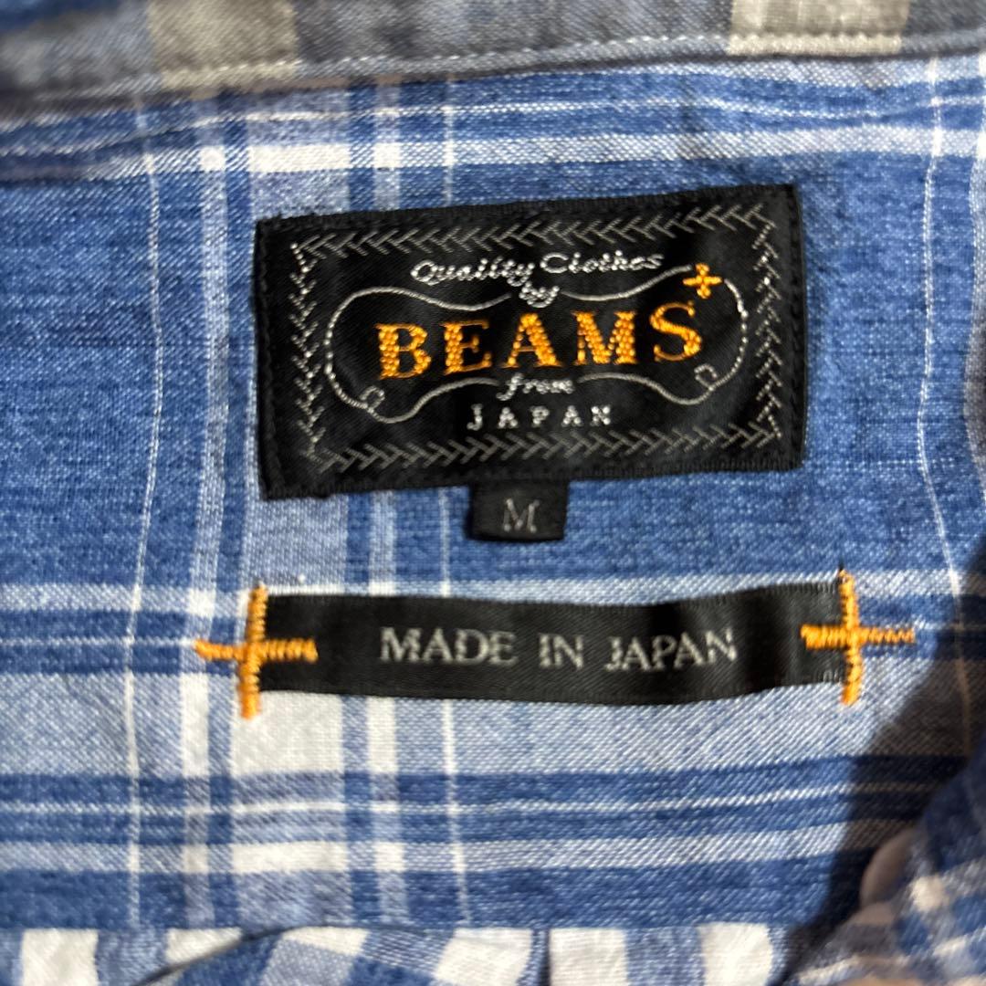 未使用品BEAMS＋長袖チェックシャツ M 青