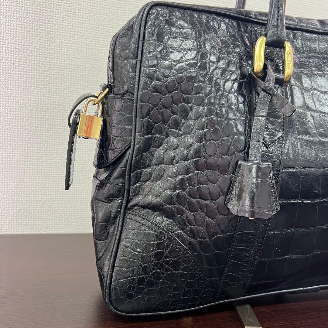 ⭐️定価25万　J&M Davidson クロコ型押しビジネスバッグ　ブラック